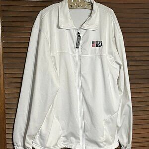 TEAM USA United States Olympic Committee Mens XL White Full Zip Track Jacket 29x